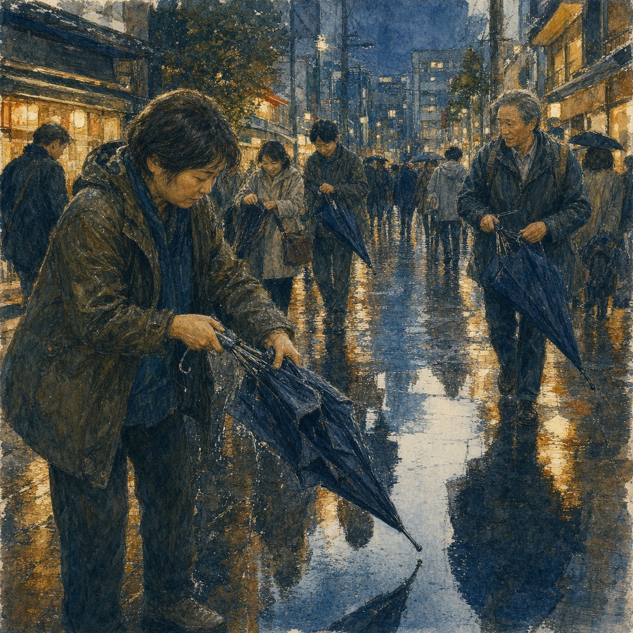 雨傘通り — 駅のベンチ