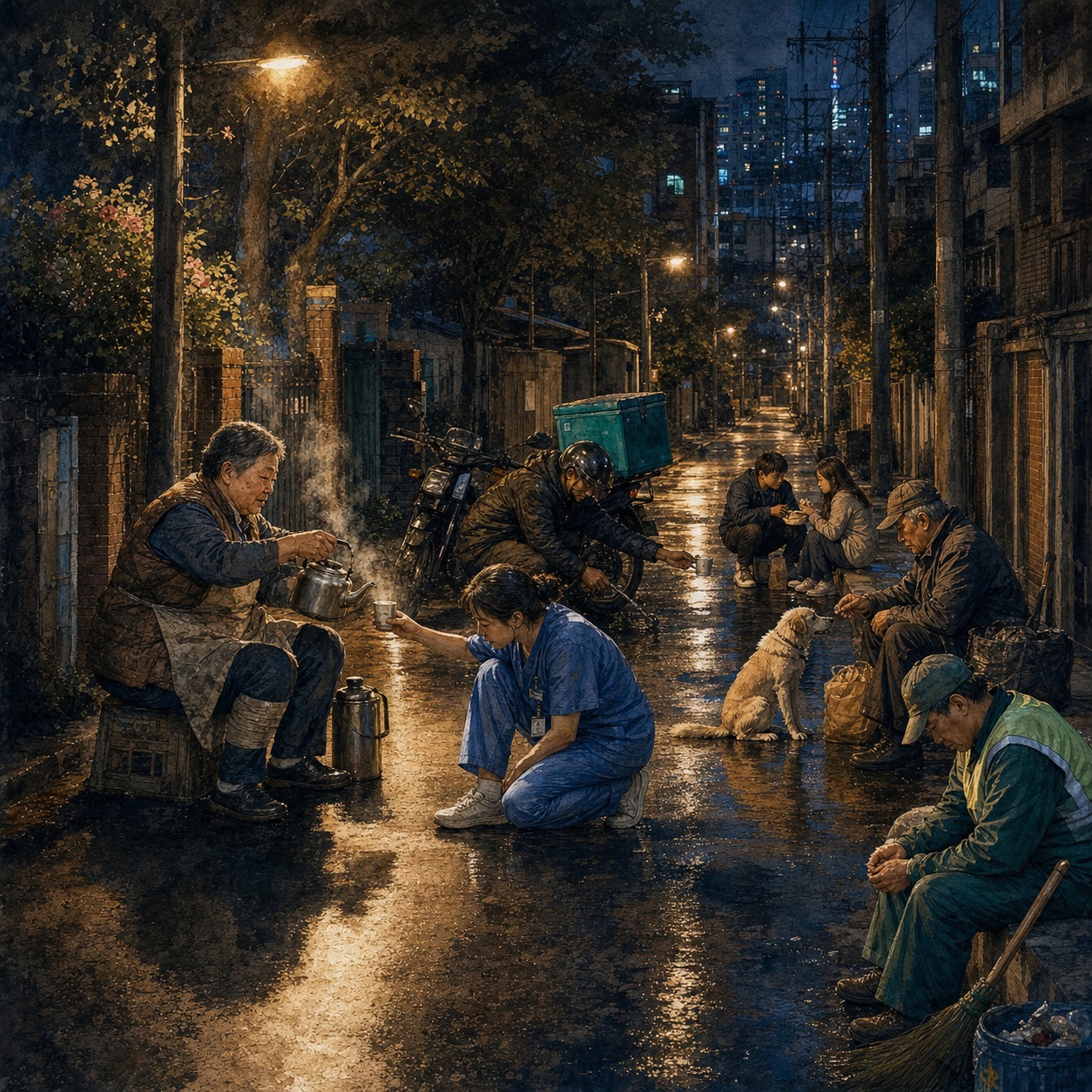 가로등 아래 밤 — 새벽의 숨결